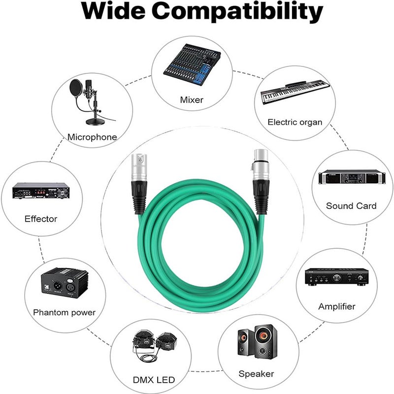 DREMAKE Balanced XLR Cable 33 Foot Premium Series XLR Male to XLR Female Patch Cord Professional Microphone Cable for Recording, Mixing, Stage, Karaoke, DJ, Pro, Live Sound & Performance - Green - Image 3